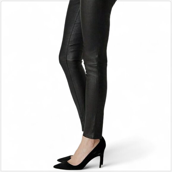 J Brand Edita L8007 Black Leather Lamb Pull On Stretch Pants Mid Rise Leggings M - Picture 3 of 8